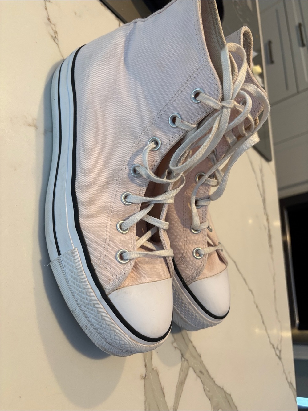 Converse Kids High-Top Sneakers in Pale Pink and White